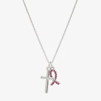 Sparkle Allure Breast Cancer Awareness Womens Pink Cubic Zirconia Pure Silver Over Brass Cross 16 Inch Pendant Necklace