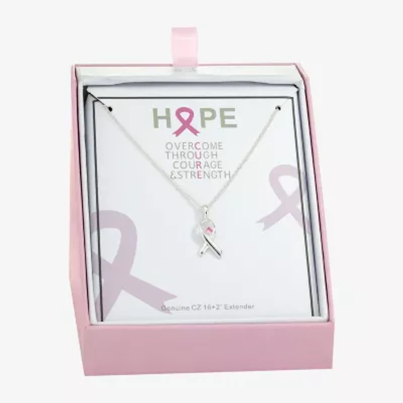 Sparkle Allure Breast Cancer Awareness Womens Pink Cubic Zirconia Pure Silver Over Brass 16 Inch Pendant Necklace