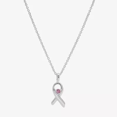 Sparkle Allure Breast Cancer Awareness Womens Pink Cubic Zirconia Pure Silver Over Brass 16 Inch Pendant Necklace