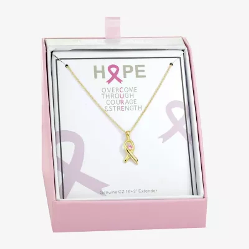 Sparkle Allure Breast Cancer Awareness Womens Pink Cubic Zirconia 14K Gold Over Brass 16 Inch Pendant Necklace