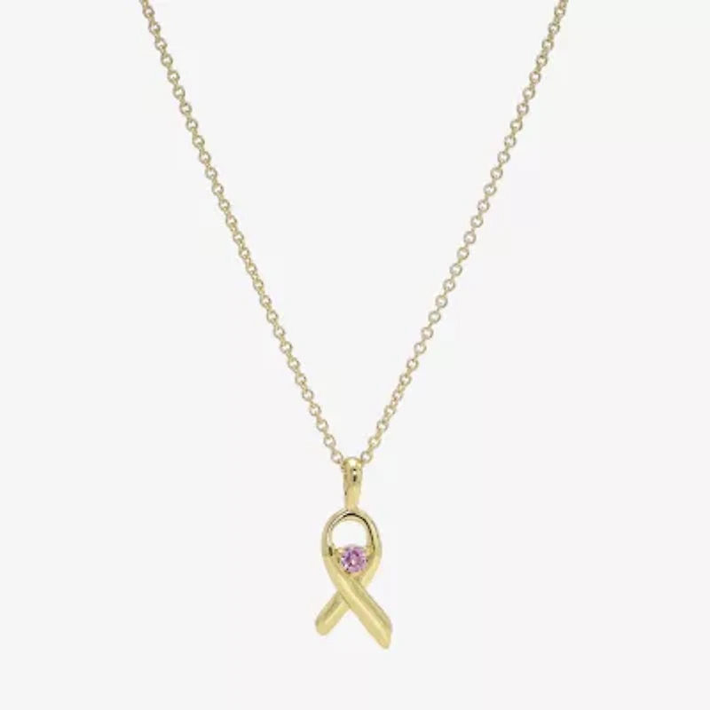 Sparkle Allure Breast Cancer Awareness Womens Pink Cubic Zirconia 14K Gold Over Brass 16 Inch Pendant Necklace