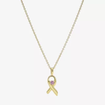 Sparkle Allure Breast Cancer Awareness Womens Pink Cubic Zirconia 14K Gold Over Brass 16 Inch Pendant Necklace