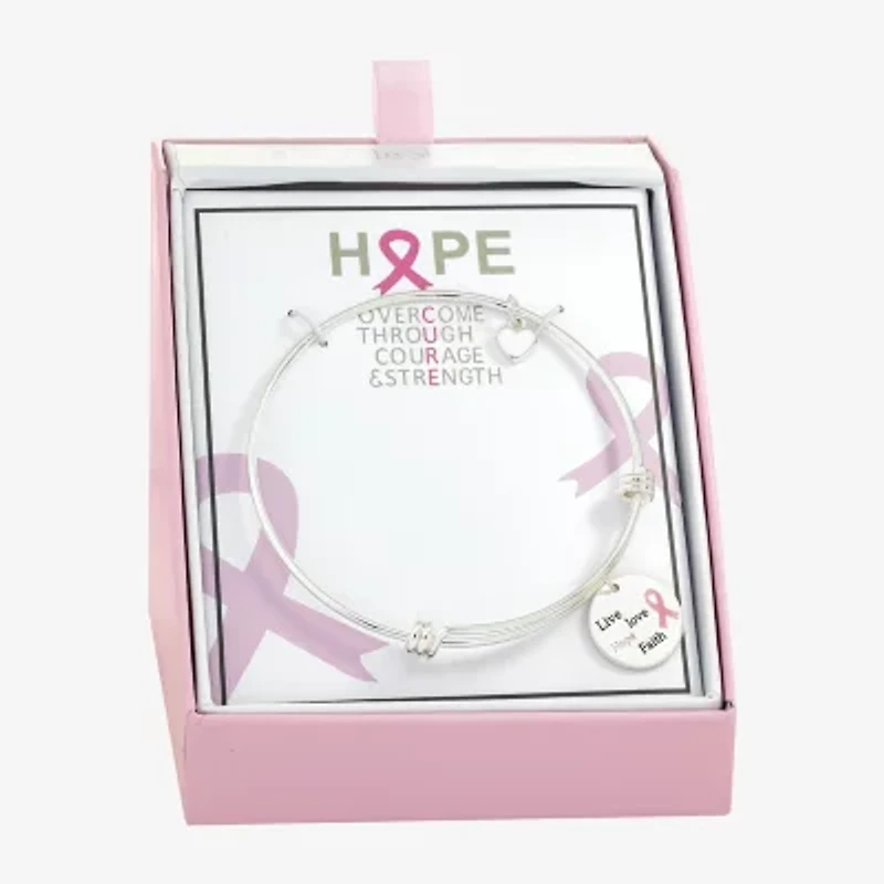 Sparkle Allure Breast Cancer Awareness Womens Link Pure Silver Over Brass Round Bangle Bracelet