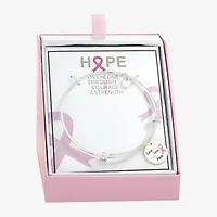 Sparkle Allure Breast Cancer Awareness Womens Link Pure Silver Over Brass Round Bangle Bracelet