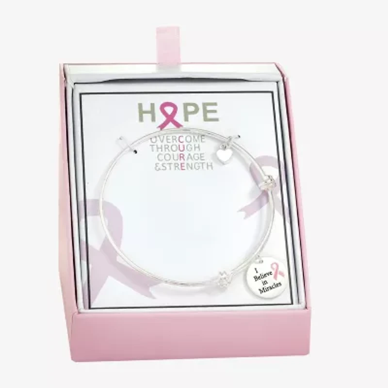 Sparkle Allure Breast Cancer Awareness Womens Link Pure Silver Over Brass Round Bangle Bracelet