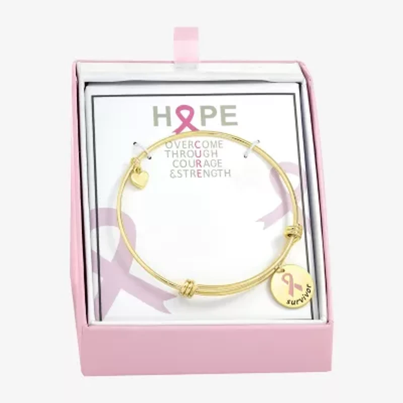 Sparkle Allure Breast Cancer Awareness Womens Link 14K Gold Over Brass Round Bangle Bracelet