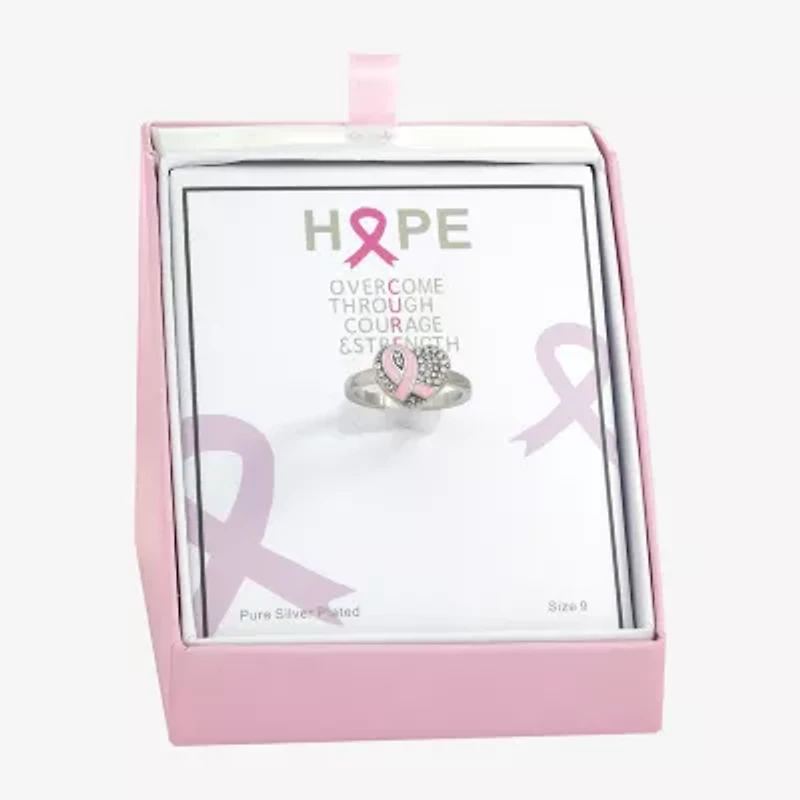 Sparkle Allure Breast Cancer Awareness Womens Crystal Stainless Steel Cocktail Ring