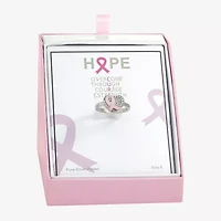 Sparkle Allure Breast Cancer Awareness Womens Crystal Stainless Steel Cocktail Ring