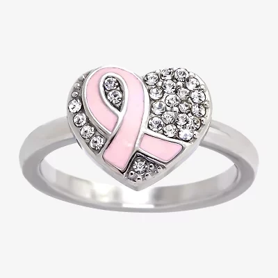 Sparkle Allure Breast Cancer Awareness Womens Crystal Stainless Steel Cocktail Ring