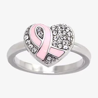 Sparkle Allure Breast Cancer Awareness Womens Crystal Stainless Steel Cocktail Ring