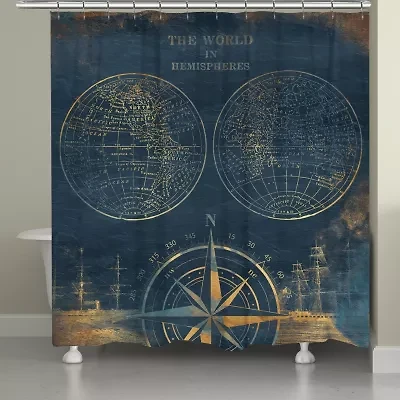 Laural Home Golden Compass Map Shower Curtain