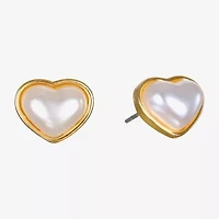 Bijoux Bar Delicates Gold Tone Simulated Pearl 10.1mm Heart Stud Earrings