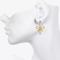 Bijoux Bar Delicates Gold Tone Womens Simulated Pearl Bow Drop Earrings
