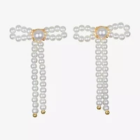 Bijoux Bar Delicates Gold Tone Womens Simulated Pearl Bow Drop Earrings
