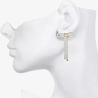 Bijoux Bar Delicates Gold Tone Womens Simulated Pearl Bow Drop Earrings