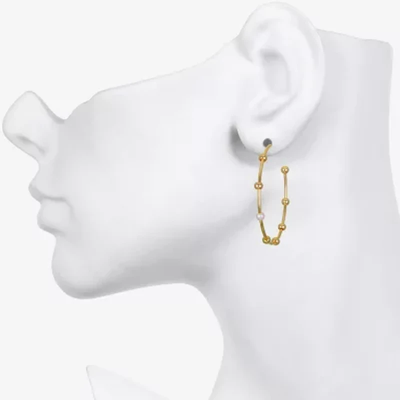 Bijoux Bar Delicates Gold Tone Womens Simulated Pearl 35mm Round Hoop Earrings