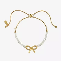Bijoux Bar Delicates Gold Tone Womens Simulated Pearl Bow Bolo Bracelet