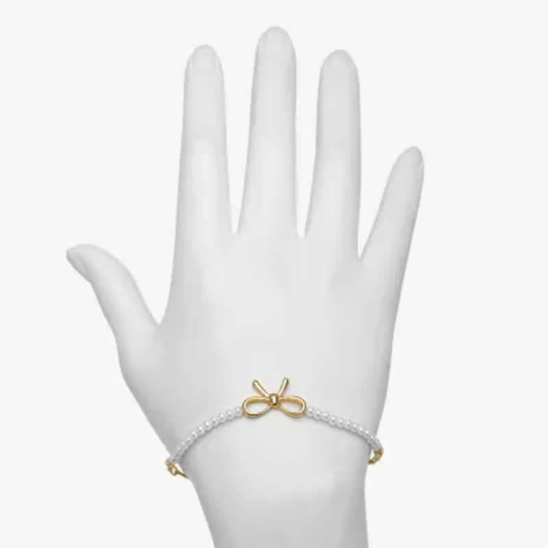 Bijoux Bar Delicates Gold Tone Womens Simulated Pearl Bow Bolo Bracelet