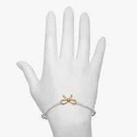 Bijoux Bar Delicates Gold Tone Womens Simulated Pearl Bow Bolo Bracelet