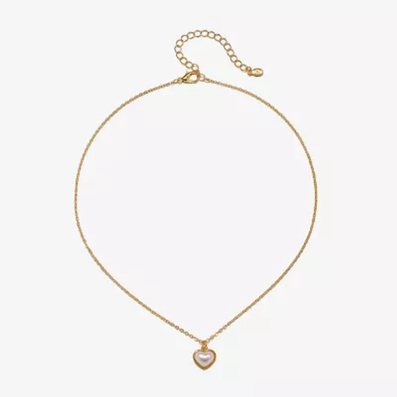 Bijoux Bar Delicates Gold Tone Womens Simulated Pearl Heart 16 Inch Pendant Necklace
