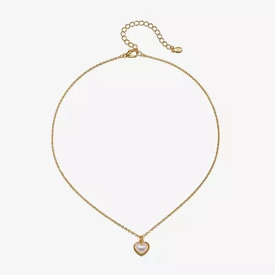 Bijoux Bar Delicates Gold Tone Womens Simulated Pearl Heart 16 Inch Pendant Necklace