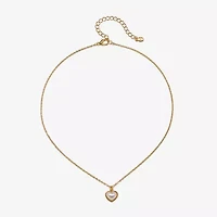 Bijoux Bar Delicates Gold Tone Womens Simulated Pearl Heart 16 Inch Pendant Necklace