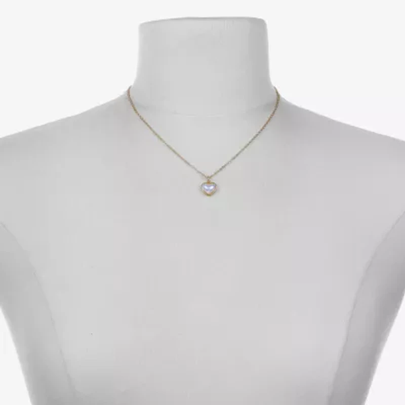 Bijoux Bar Delicates Gold Tone Womens Simulated Pearl Heart 16 Inch Pendant Necklace