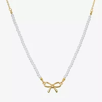 Bijoux Bar Delicates Gold Tone Womens Simulated Pearl Bow 16 Inch Pendant Necklace