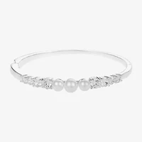 Sparkle Allure Womens Cubic Zirconia Simulated Pearl Pure Silver Over Brass Round Bangle Bracelet