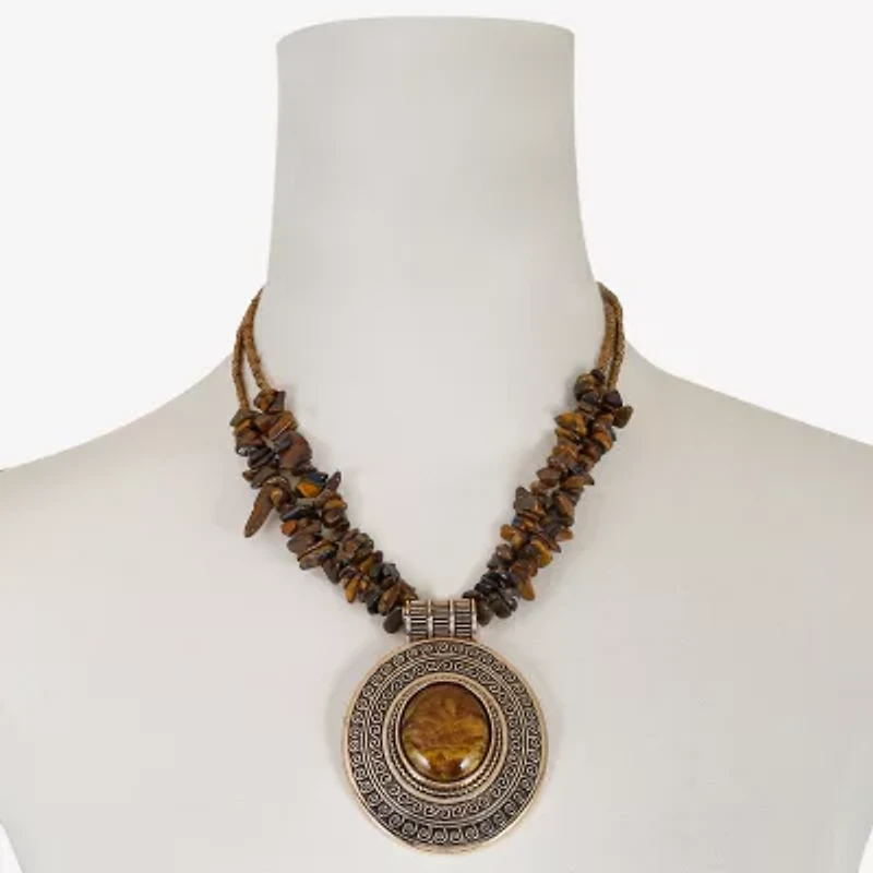 Mixit Gold Tone Womens Brown 20 Inch Pendant Necklace