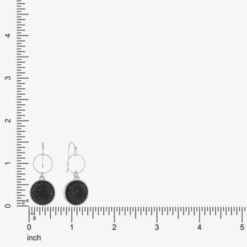 Mixit Womens Black Round Drop Earrings