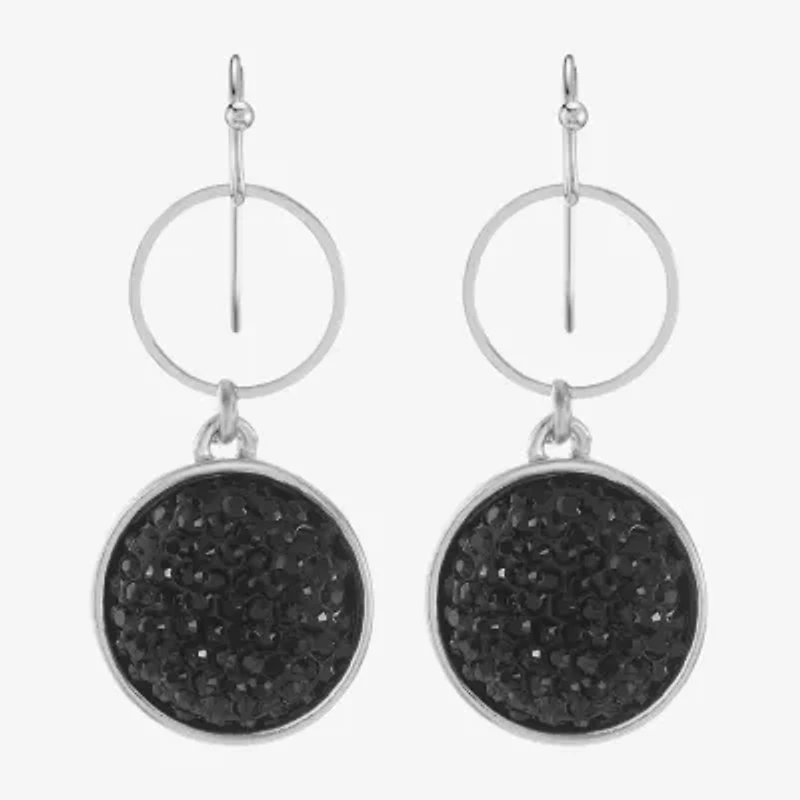 Mixit Womens Black Round Drop Earrings