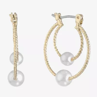 Monet Jewelry Womens White Simulated Pearl 22mm Hypoallergenic Hoop Earrings