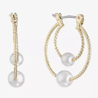 Monet Jewelry Womens White Simulated Pearl 22mm Hypoallergenic Hoop Earrings