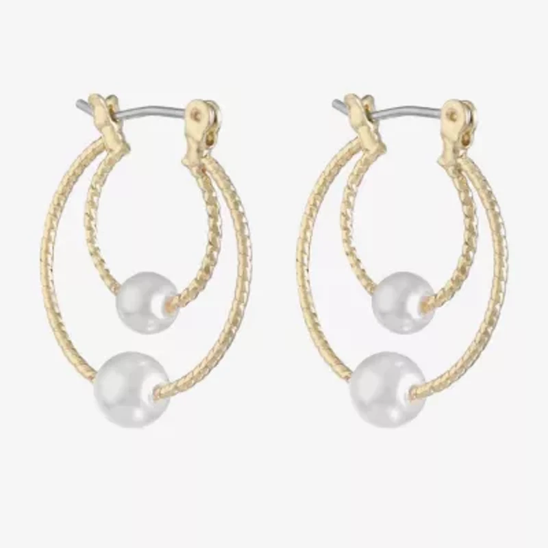 Monet Jewelry Womens White Simulated Pearl 22mm Hypoallergenic Hoop Earrings