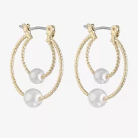 Monet Jewelry Womens White Simulated Pearl 22mm Hypoallergenic Hoop Earrings