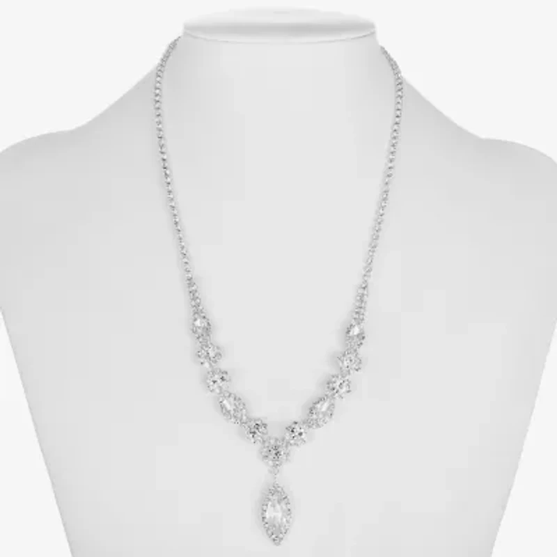 Monet Jewelry Timeless Silver Tone Womens Crystal 17 Inch Y Necklace