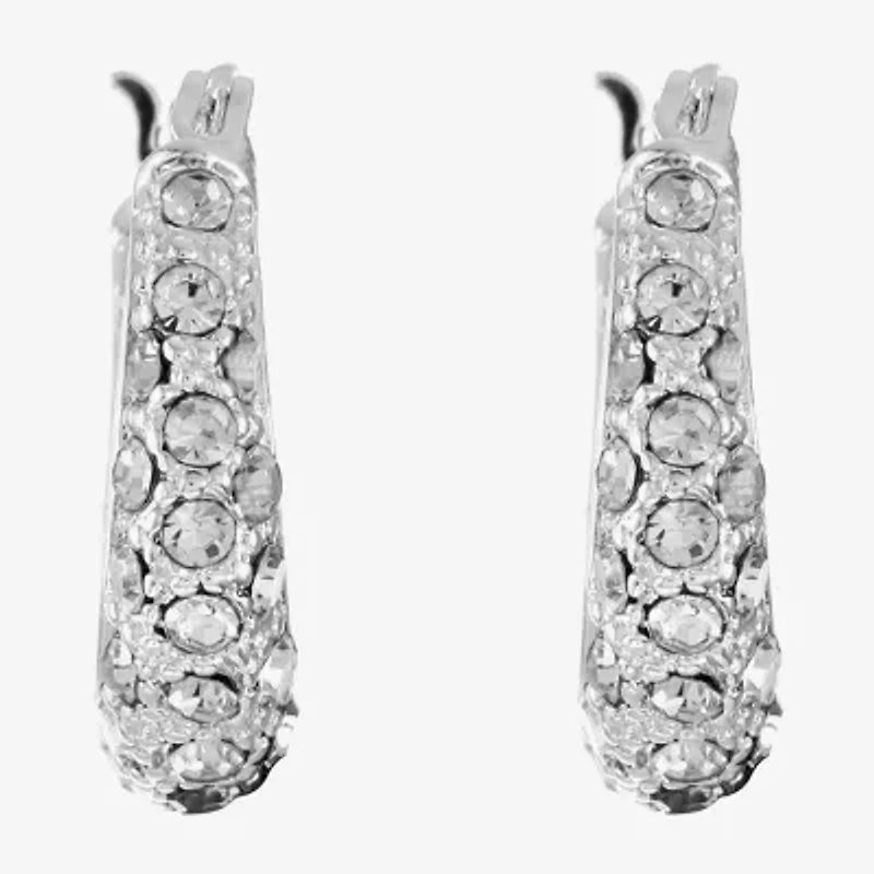 Monet® Silver-Tone Pavé Crystal Hoop Earrings