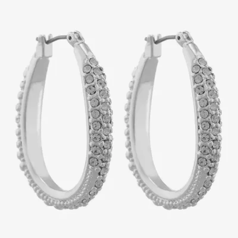 Monet® Silver-Tone Crystal Oval Hoop Earrings