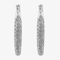 Monet® Silver-Tone Crystal Oval Hoop Earrings