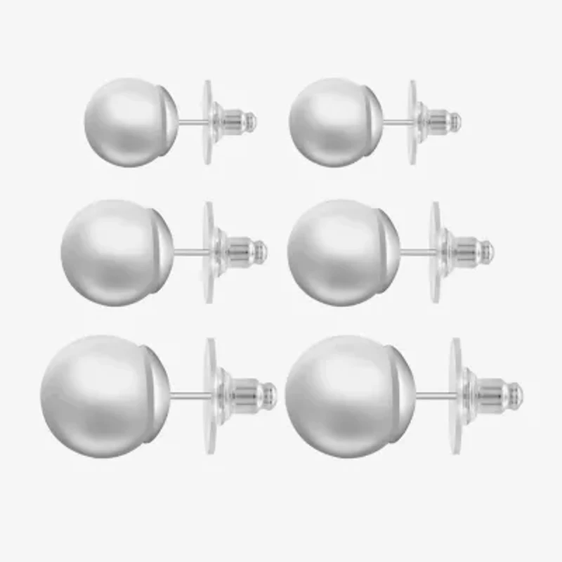 Monet Jewelry Womens Simulated Pearl Ball 3 Pair Earring Set