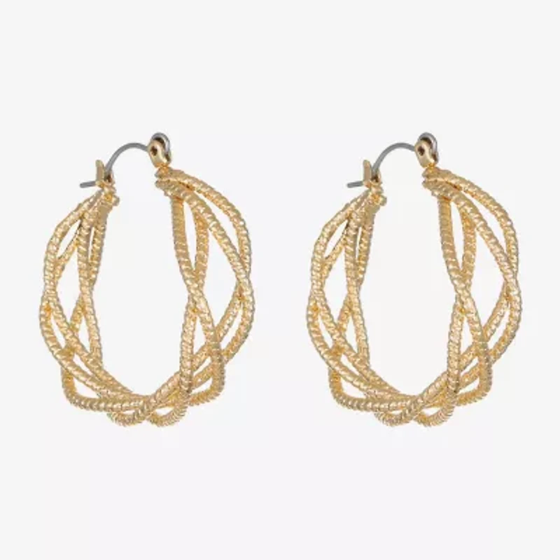 Monet Jewelry Twist Womens 32.2mm Hypoallergenic Hoop Earrings