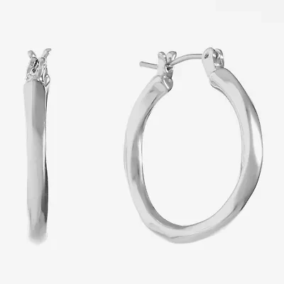 Liz Claiborne Silver Tone Twist Womens 24mm Hypoallergenic Hoop Earrings