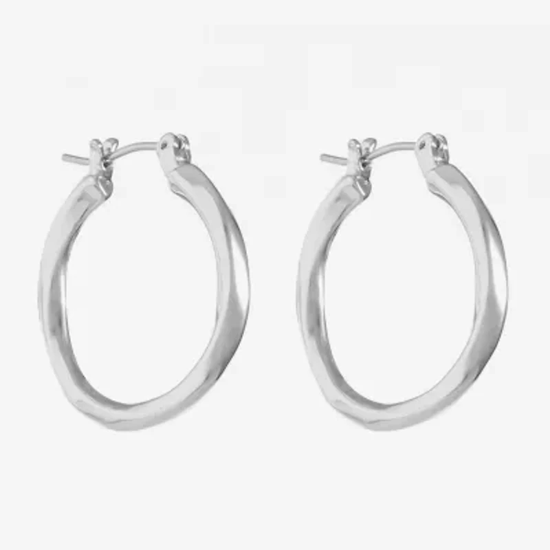Liz Claiborne Silver Tone Twist Womens 24mm Hypoallergenic Hoop Earrings