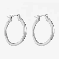 Liz Claiborne Silver Tone Twist Womens 24mm Hypoallergenic Hoop Earrings