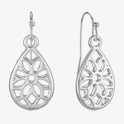 Liz Claiborne Silver Tone Openwork Womens Drop Earrings