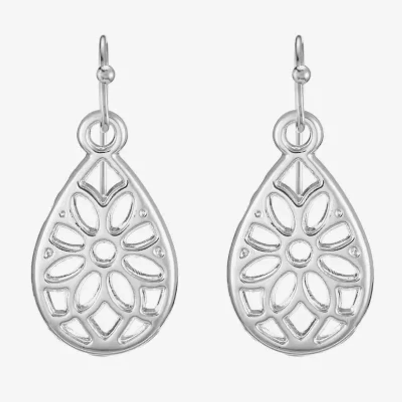 Liz Claiborne Silver Tone Openwork Womens Drop Earrings