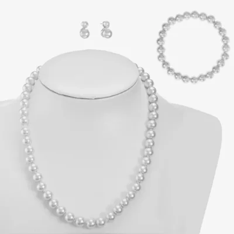 Monet Jewelry Timeless Collar Necklace, Stretch Bracelet And Stud Earring Womens Simulated Pearl 3-pc. Set