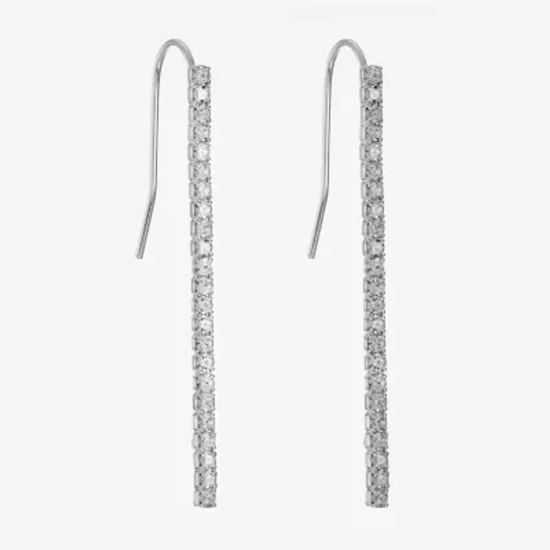 Monet Jewelry Timeless Silver Tone Linear Womens Crystal Drop Earrings