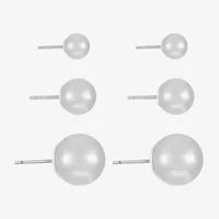 Monet Jewelry Timeless Stud Womens Simulated Pearl Ball Hypoallergenic 3 Pair Earring Set